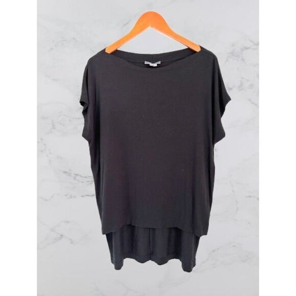 Vince Womens Tunic High-Low Black Double Layer Short Sleeve Top Size S - Picture 1 of 7